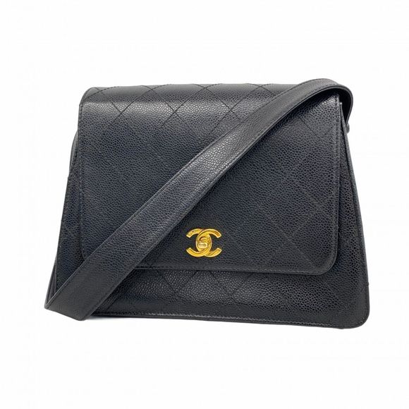 Chanel Matelasse Shoulder Bag Caviar Leather Black Gold Hardware Pre-owned Women - Picture 1 of 16
